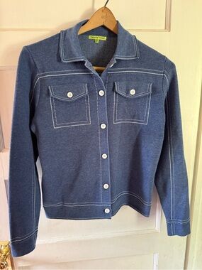Trisha Tyler Long-Sleeve Button-Up Knit Denim Style Cardigan